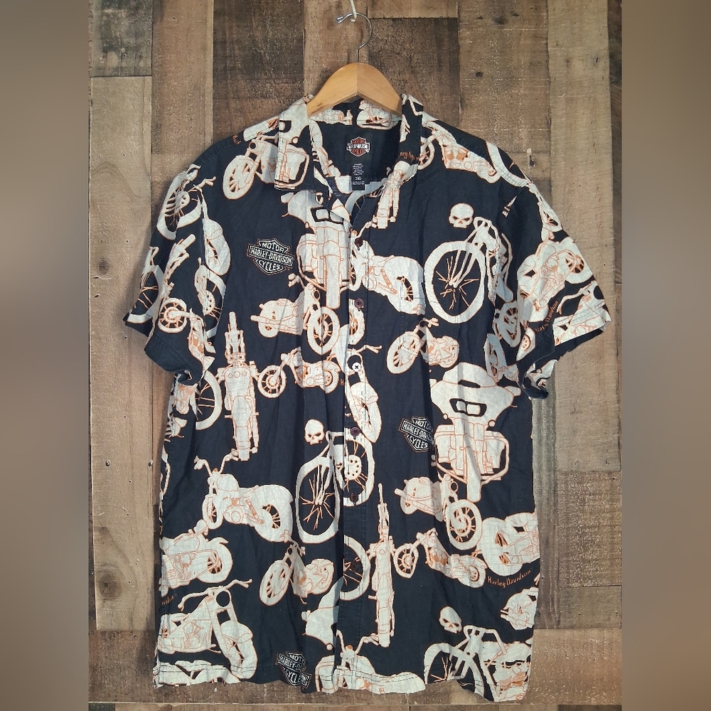 Harley Davidson Short Sleeve Mens Button Willie G Dress Shirt Motorcycle 3XL